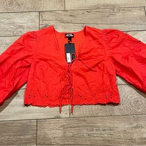 Future Collective Red Lace-Up Crop Top XS
